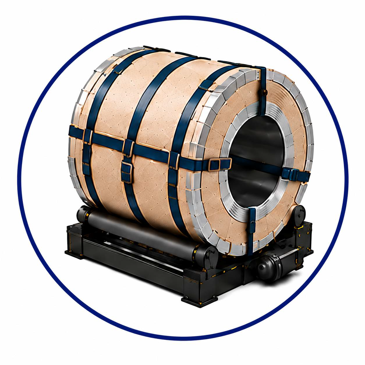 Protected coil secured with ID and OD strapping